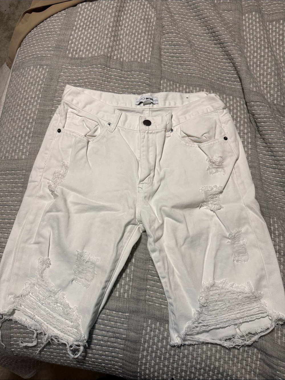 Fashion Nova White Distressed Men's Denim Shorts